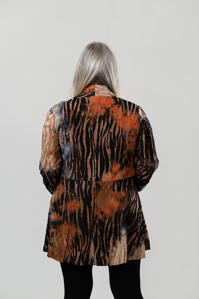 Radzoli Open Front Abstract Burnout Cardigan - Orange/Black/Multicolor