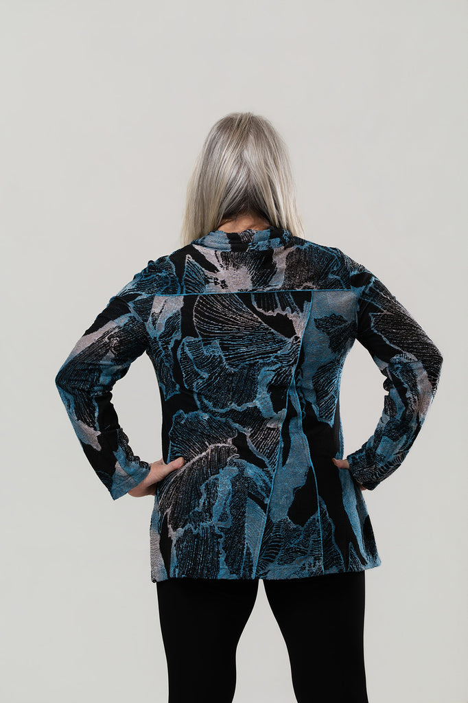 Radzoli Cowl Neck Floral Burnout Tunic - Blue/Multicolor