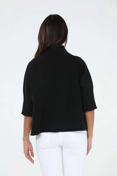 Rain + Rose Aria Pleated Sleeve Mock Neck Sweater - Black