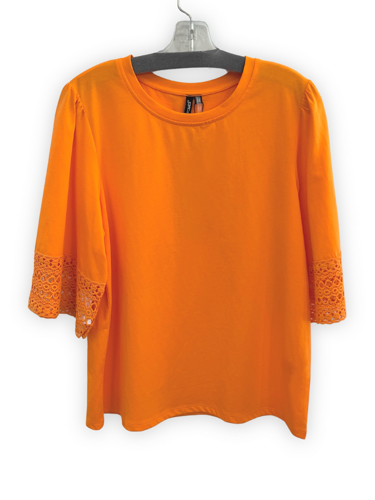 Ravel Crochet Sleeve Cotton Top - Orange