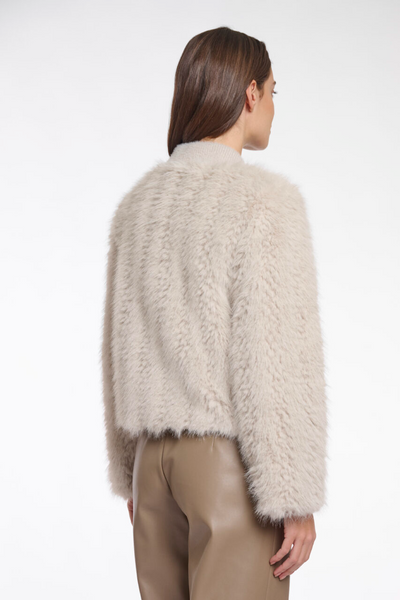 Rino & Pelle Chaimae Faux Fur Button Front Cardigan - Birch White