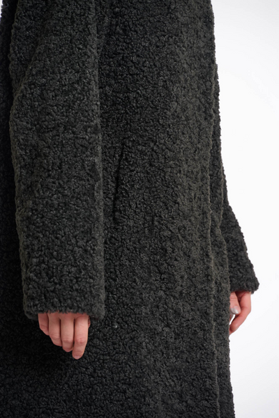 Rino & Pelle Leonie Hooded Snap Front Teddy Coat - Deep Iron Green