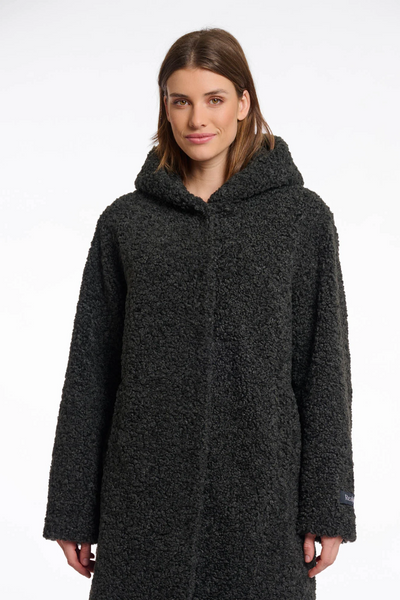 Rino & Pelle Leonie Hooded Snap Front Teddy Coat - Deep Iron Green