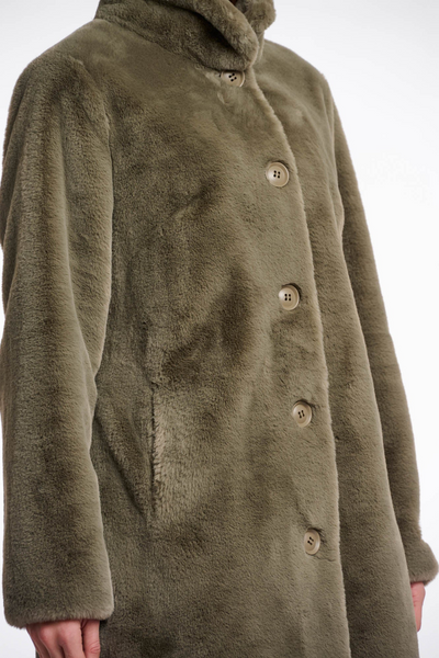Rino & Pelle Nonna Single Breasted Faux Fur Button Front Coat - Soft Green