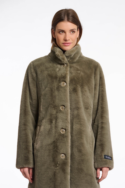 Rino & Pelle Nonna Single Breasted Faux Fur Button Front Coat - Soft Green