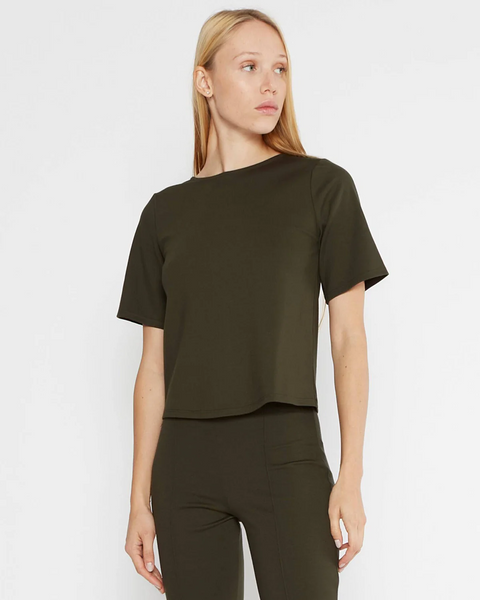 Ripley Rader Ponte Knit Short Sleeve Top Extended - Olive