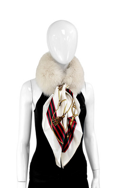 Rippe's Furs Fox Fur Collar with Silk Scarf - Pearl