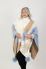 Image of Rippe's Furs Button Front Color Block Poncho with Fox Fur Poms - Blue/Multicolor