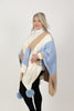 Image of Rippe's Furs Button Front Color Block Poncho with Fox Fur Poms - Blue/Multicolor