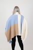 Image of Rippe's Furs Button Front Color Block Poncho with Fox Fur Poms - Blue/Multicolor