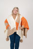Image of Rippe's Furs Button Front Color Block Poncho with Fox Fur Poms - Orange/Multicolor