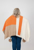 Image of Rippe's Furs Button Front Color Block Poncho with Fox Fur Poms - Orange/Multicolor