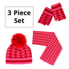 Image of Rippe's Furs Crystal Embellished Houndstooth Print 3 Piece Hat/Scarf/Glove Set - Red/Pink