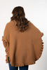 Image of Rippe's Furs Fox Fur Trim Ruffled Wool Wrap - Camel