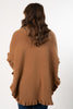 Image of Rippe's Furs Fox Fur Trim Ruffled Wool Wrap - Camel