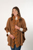 Image of Rippe's Furs Fox Fur Trim Ruffled Wool Wrap - Camel