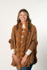 Image of Rippe's Furs Fox Fur Trim Ruffled Wool Wrap - Camel