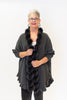 Image of Rippe's Furs Fox Fur Trim Ruffled Wool Wrap - Charcoal