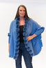 Image of Rippe's Furs Fox Fur Trim Ruffled Wool Wrap - Denim