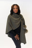 Image of Rippe's Furs Fox Fur Trim Wool Shoulder Loop Wrap - Khaki