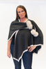Image of Rippe's Furs Fox Fur Trim Wool Shoulder Loop Wrap - Charcoal/Pearl