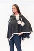 Image of Rippe's Furs Fox Fur Trim Wool Shoulder Loop Wrap - Charcoal/Pearl