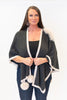 Image of Rippe's Furs Fox Fur Trim Wool Shoulder Loop Wrap - Charcoal/Pearl