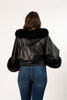 Image of Rippe's Furs Fox Fur Trimmed Short Leather Jacket - Black