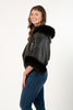 Image of Rippe's Furs Fox Fur Trimmed Short Leather Jacket - Black