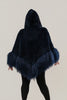 Image of Rippe's Furs Knitted Rex Fur Hooded Zip Front Poncho with Tibetan Lamb Trim - Navy