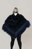 Image of Rippe's Furs Knitted Rex Fur Hooded Zip Front Poncho with Tibetan Lamb Trim - Navy