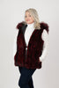 Image of Rippe's Furs Reversible Sculpted Hooded Mink Vest with Fox Fur Trim - Burgundy
