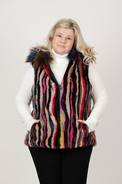 Rippe's Furs Reversible Sculpted Hooded Mink Vest with Fox Fur Trim
