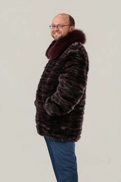 Rippe's Furs Section Mink Bomber Jacket with Fox Fur Collar - Burgundy