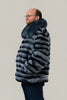Image of Rippe's Furs Unisex Chinchilla Dyed Rex Bomber Jacket with Fox Fur Collar - Blue