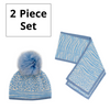 Image of Rippe's Furs Crystal Embellished Animal Print 2 Piece Scarf/Hat Set with Fox Fur Pom - Blue