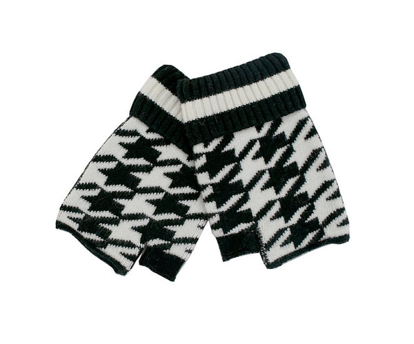 Rippe's Furs Houndstooth Hat/Fingerless Glove Gift Set - Black/White
