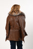 Image of Rippe's Furs Belted Leather Cape with Fox Fur Trim - Brown