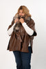 Image of Rippe's Furs Belted Leather Cape with Fox Fur Trim - Brown