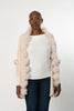 Image of Rippe's Furs Fox Fur Trim Ruffled Wool Wrap - Pearl