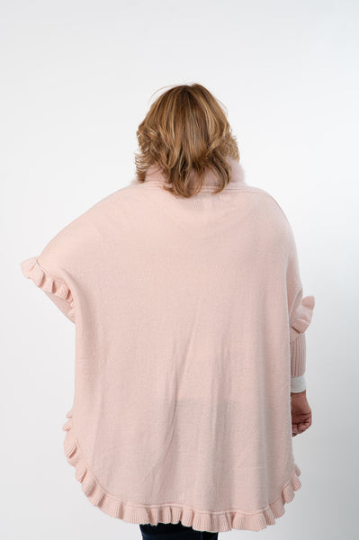 Rippe's Furs Fox Fur Trim Ruffled Wool Wrap - Soft Pink