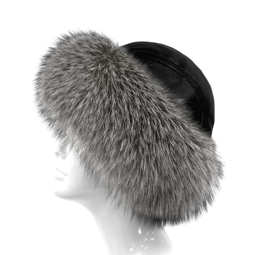 Rippe's Furs Fox Brim Leather Hat - Black/Black Frost