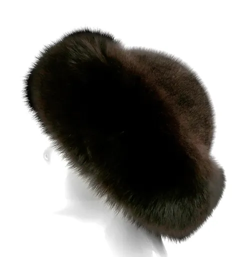 Rippe's Furs Fox Brim Mink Fur Hat - Mahogany/Brown