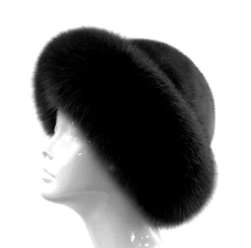 Rippe's Furs Fox Brim Mink Fur Hat - Black/Black