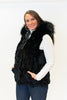 Image of Rippe's Furs Reversible Raccoon Fur Trim Hooded Rabbit Fur Vest - Black
