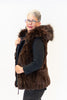 Image of Rippe's Furs Reversible Raccoon Fur Trim Hooded Rabbit Fur Vest - Brown