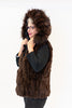 Image of Rippe's Furs Reversible Raccoon Fur Trim Hooded Rabbit Fur Vest - Brown