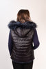 Image of Rippe's Furs Reversible Sculpted Hooded Mink Vest with Fox Fur Trim - Navy