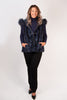 Image of Rippe's Furs Reversible Sculpted Hooded Mink Vest with Fox Fur Trim - Navy