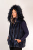 Image of Rippe's Furs Reversible Sculpted Hooded Mink Vest with Fox Fur Trim - Navy